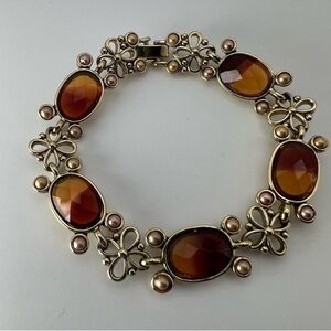 Monet Bracelet Gold Tone with Duo Color Cabochons